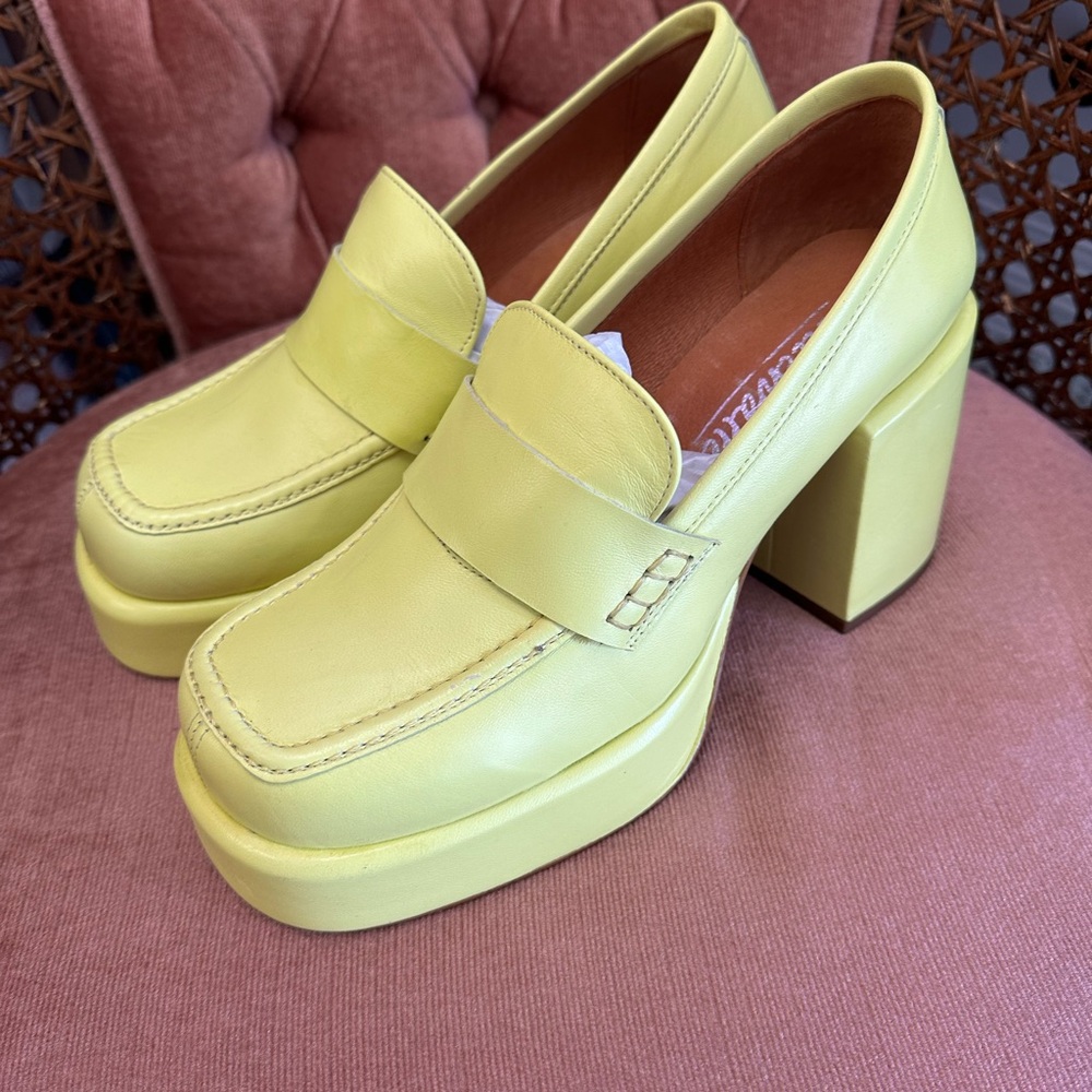 L'intervalle Lemon Yellow Leather Chunky Platform Loafers Womens Size 9.5/40 - Picture 1 of 3